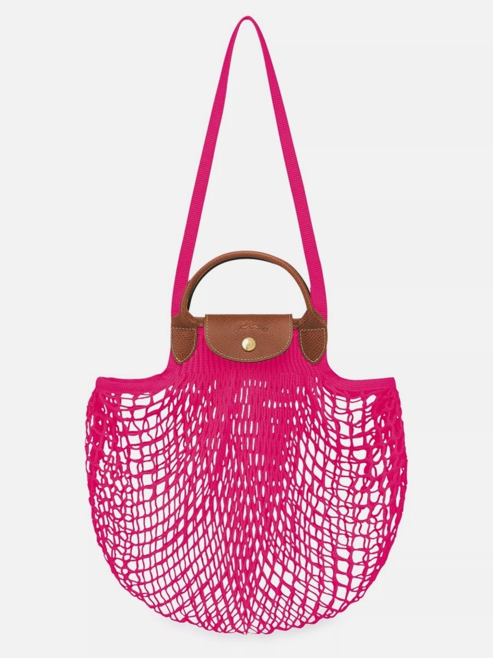 Longchamp le pliage Pink Mesh Tote Shoulder Bag with Brown Trim. LIKE NEW! Big